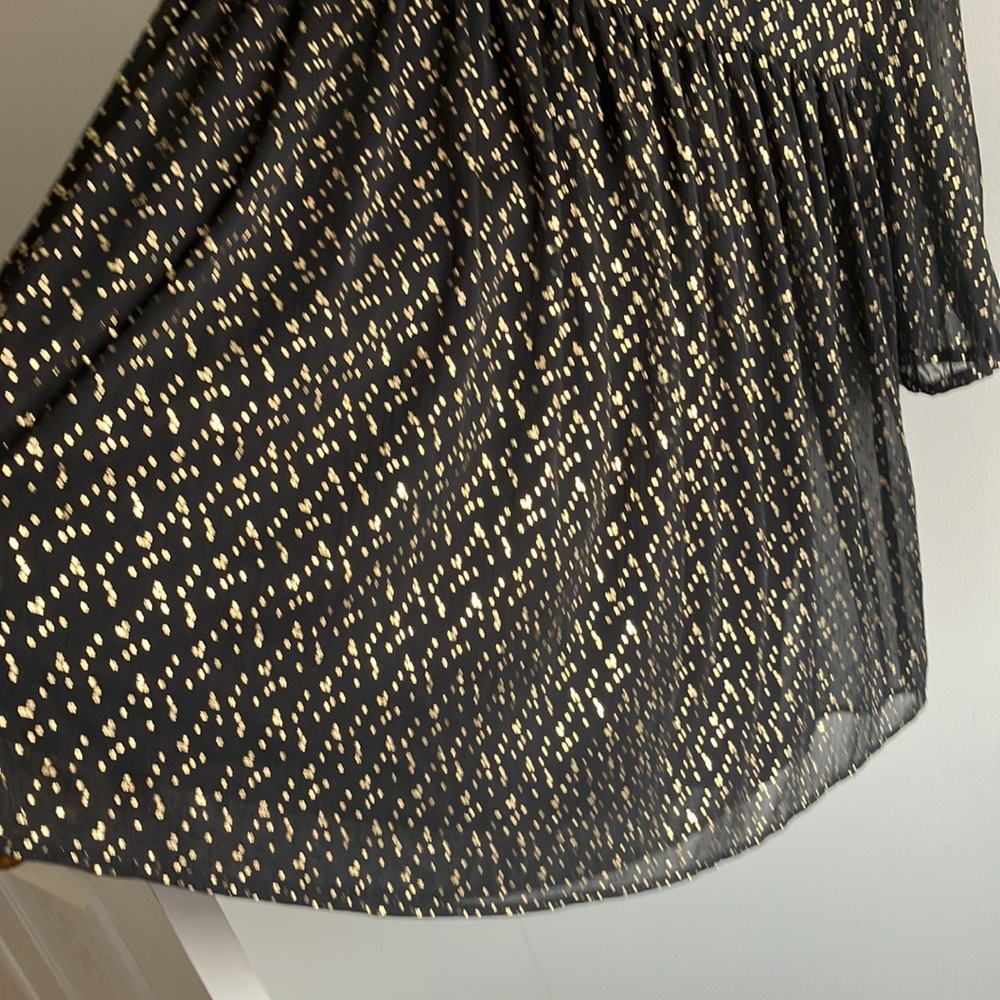 Aritzia Sunday Best Black and Gold babydoll Mini Dress sheer sleeve size Large - Picture 5 of 9